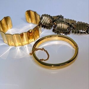 Vintage Gold Bracelet Trio Chunky Bangle